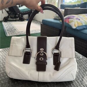 Elegant White and Brown Handbag